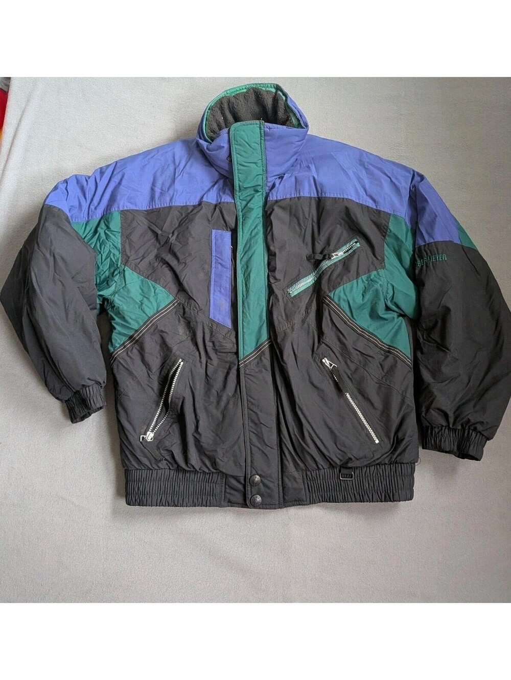 Obermeyer Ski Jacket Mens L Colorblock Hooded Insulated Zip Pockets Vintage